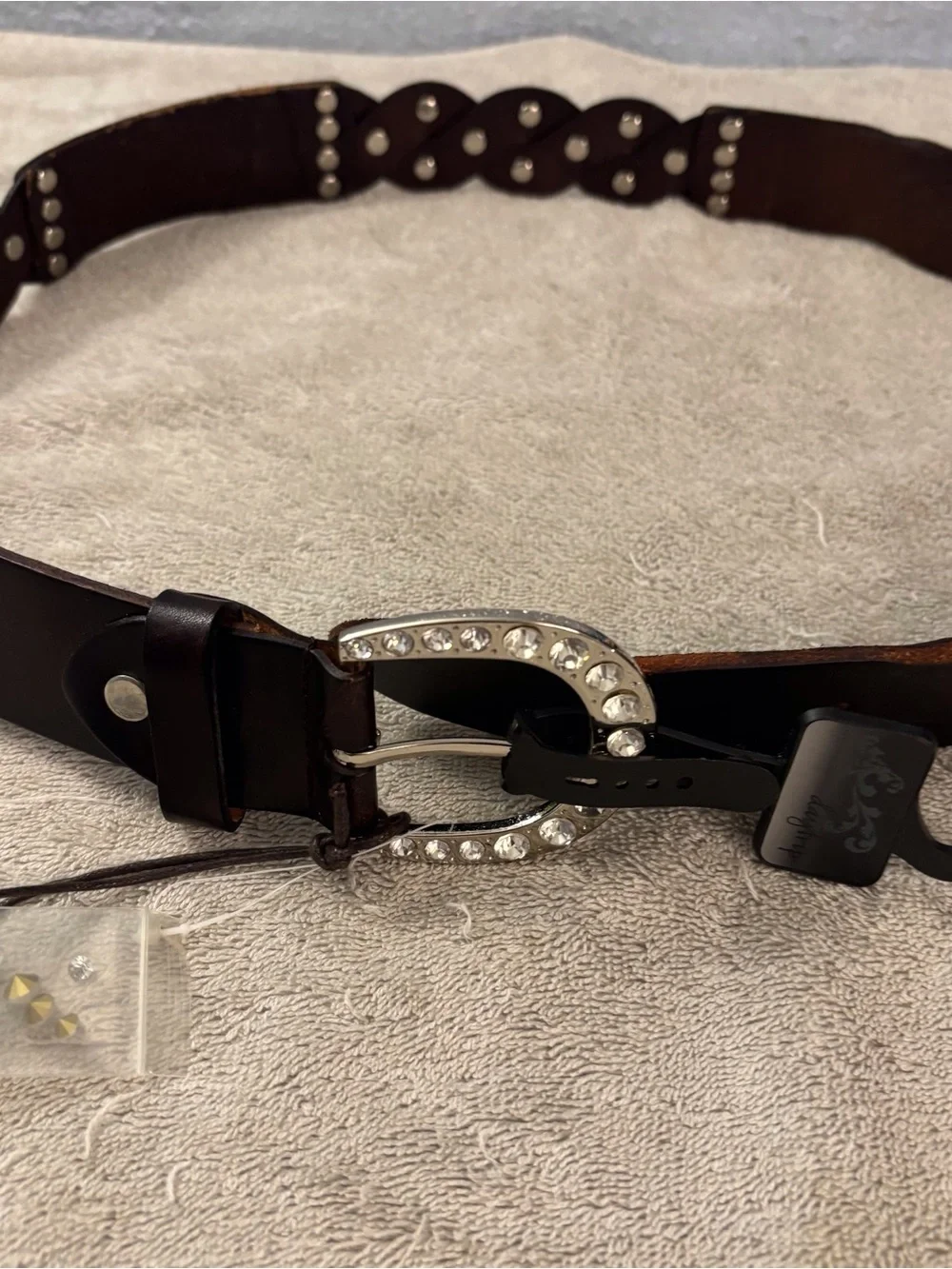 Daytrip Dark Brown Leather Braided Belt with Rhinestone Buckle SZ 34 NWT Boho